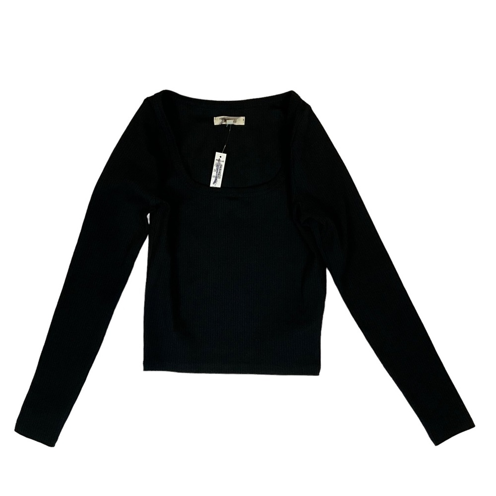 Madewell Square Neck Long Sleeve Crop Tee in Sleekhold Black Size XS